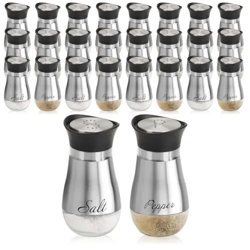 com-four® 24-teiliges Salz- und Pfefferstreuer-Set aus Edelstahl und Glas - Gewürzbehälter mit Aufschrift - Schüttler für Gewürze in Küche und Gastronomie - Würzspender