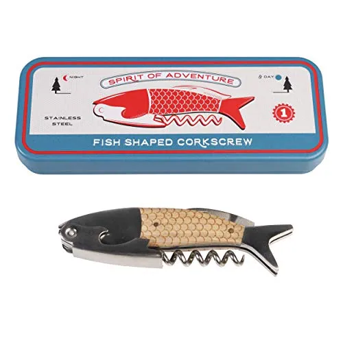Rex London Fischförmiger Korkenzieher – Retro Kellnermesser & Flaschenöffner aus Edelstahl