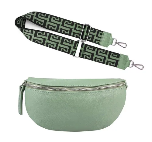 ITALYSHOP24 Bauchtasche Made in Italy Damen Leder Gürteltasche Hüfttasche Brusttasche Bodybag (Spar-Set aus einer Tasche mit dem Ledergurt und einem breitem Stoffgurt/Umhängeband, Crossbody Bag mit zusätzlichen Riemen), 1 Tasche & 2 Gurte, Schultertasche, Umhängetasche mit 2 Schulterriemen