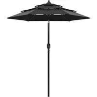 vidaXL Sonnenschirm mit Aluminium-Mast 3-lagig Schwarz 2 m von vidaXL