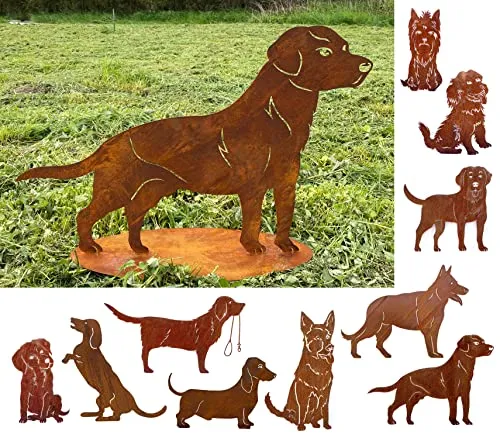 Gartenfigur Hund Labrador 85x61cm auf Platte Edelrost Gartendeko Rost Metall Rostfigur Hund Tier von Steinfigurenwelt