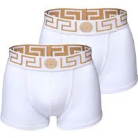 VERSACE Herren Trunks 2er Pack - TOPEKA, Weiß/Gold L - Herrenunterhosen in edlem Design aus Baumwoll-Stretch, mit elastischem Bund und legendärem Greca-Muster für hohen Tragekomfort.