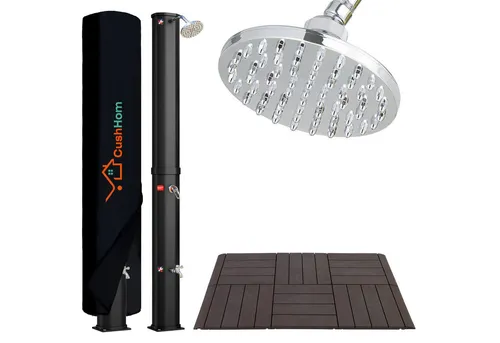 CCLIFE Solardusche mit Bodenplatte und Schutzhaube in schwarz von CCLIFE