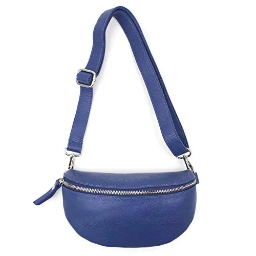 Made in Italy OBC Damen Leder Tasche Gürteltasche Crossbody Hüfttasche Bauchtasche Hüfttasche Umhängetasche Cross-Over Bodybag Schultertasche Handytasche Geldtasche Royalblau