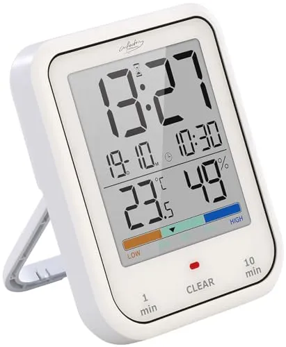 infactory Badezimmeruhr: Digitale Dusch- und Badezimmeruhr mit Hygrometer - Duschuhren mit IP65 Schutz, zeigt Zeit, Temperatur und Luftfeuchtigkeit. Ideal für Feuchträume mit Timer-Funktion und großem LCD-Display.