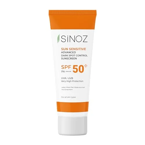 Sinoz Sun Sensitive Advanced Dark Spot Control SPF 50+ - Sonnenschutzmittel mit hochwirksamem Lichtschutzfaktor 50+, der dunkle Flecken reduziert und die Haut vor UV-Strahlen schützt.