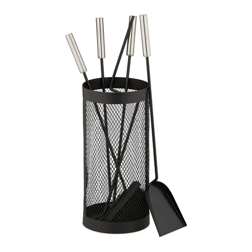 Kaminbesteck 5-teilig schwarz: Kamingarnitur für modernen Stil