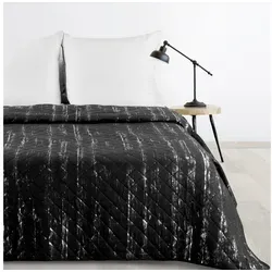 Design91 Tagesdecke Microfaser Decke, praktischer Überwurf, Allzweckdecke silber Muster, Gesteppt schwarz 220 cm x 240 cm