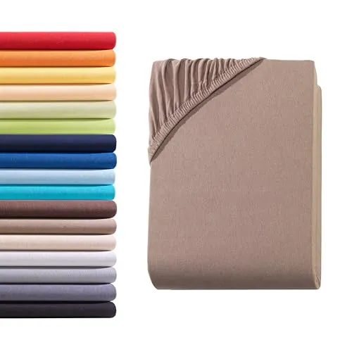Hometex Premium Textiles Spannbettlaken Spannbetttuch 90-100 x 200 cm, Bettlaken Jersey aus 100% Baumwolle, Matratzen bis 23-25 cm, Oeko-TEX Made IN Green, Nougatbraun