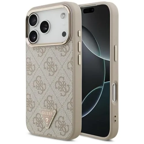 Guess Case Magsafe 4G für iPhone 17 Pro - Elegante Smartphone Hülle aus PU-Leder mit Triangle Logo und goldfarbenem Kamerarahmen, bietet optimalen Schutz und Stil für Ihr iPhone 17 Pro.