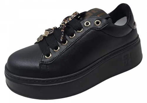 Gio+ Damen Sneaker schwarz mit Plateausohle - Modische Damen Sneaker aus schwarzem Glattleder mit bequemer Plateausohle und weicher Leder-Innensohle, ideal für den Alltag.