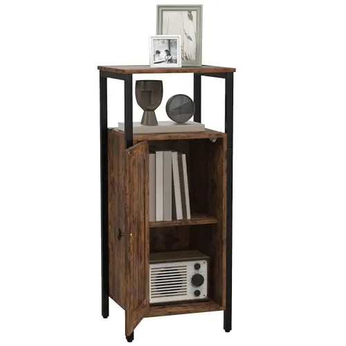 HOMCOM Beistelltisch Schmaler mit Schrank 34 x 30 x 80 cm Rustikales Braun