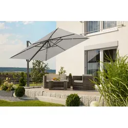 Schneider Rhodos Smart Ampelschirm 300x300cm (silbergrau) - Sonnenschirm mit Kurbelsystem, ideal für deinen Garten, bietet hochwertigen Sonnenschutz und stilvolles Design.