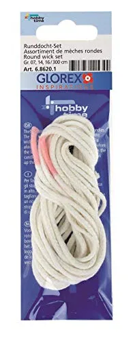 GLOREX Kerzendocht-Set, 3 verschiedene Dochtstärken,Weiß,jeweils 100 cm lang