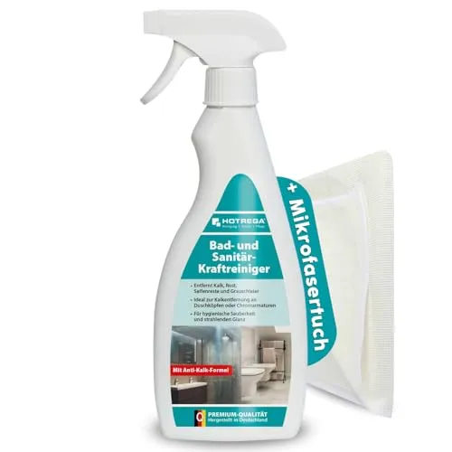 HOTREGA® Bad Sanitär Kraftreiniger Badreiniger Kalklöser 500ml mit Tuch Badreiniger