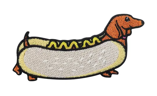 Lustiger Hot Dog Patch | Witzige Hunde Aufbügler für Kleidung, Fast Food Flicken