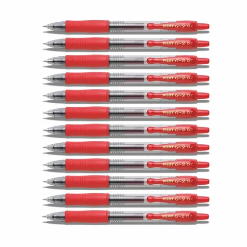 Pilot G207 Druck-Gelschreiber 12 Stück rot - Gelschreiber mit Gummi-Griffzone für komfortables Schreiben, 0,7 mm Schreibspitze und 0,4 mm Strichbreite – ideal für kreative Notizen und präzise Zeichnungen.