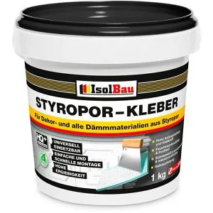 IsolBau, Montagekleber für innen, 1kg, Styroporkleber, schnellhaftend und wasserdicht, weiß