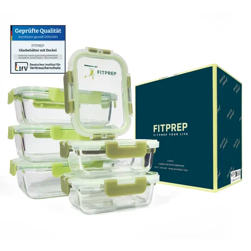 FITPREP Glasbehälter mit Deckel 12-teiliges Set - Vorratsdosen-Set aus robustem Borosilikatglas, ideal für Meal Prep. Luftdicht und temperaturbeständig, perfekt für die umweltfreundliche Küche.