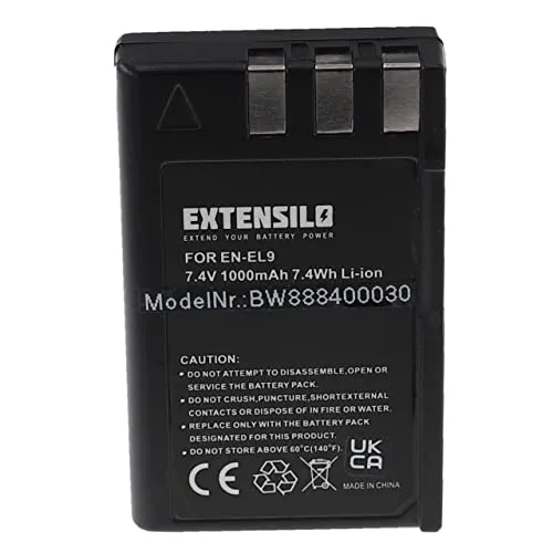 EXTENSILO Akku kompatibel mit Nikon D40x DSLR, D40 SLR, D3000, D60 DSLR, D5000 Kamera (1000 mAh, 7,4 V, Li-Ion)