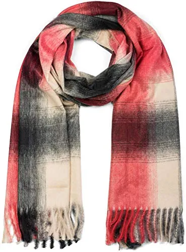 styleBREAKER Unisex Schal mit Karo Muster und Fransen, Winter, Stola, Tuch 01017098, Farbe:Beige-Rot-Schwarz