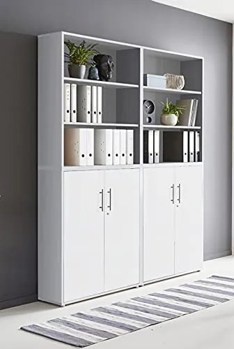 Schrankwand TABOR 11 Büroregal Aktenschränke Büroschrank abschließbar in diversen Farbvarianten (lichtgrau/weiß matt)