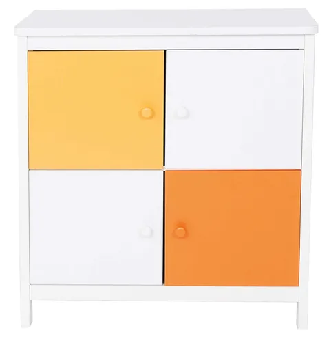 Kombikommode Kinderzimmer Kommode Weiß 4 Türen gelb/orange Spielzeugschrank
