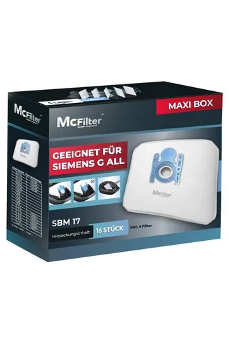 McFilter Staubsaugerbeutel 16 Stück, passend für Siemens VZ16GALL-Typ G ALL, Q 2.0 Q 3.0 Q 5.0 Q 8.0 VS06 VSQ5 VSQ8 Z 2.0 Z 3.0 Z 5.0 Z 7.0 synchropower uvm., 16 St., Staubbeutel inkl. 4 Filter