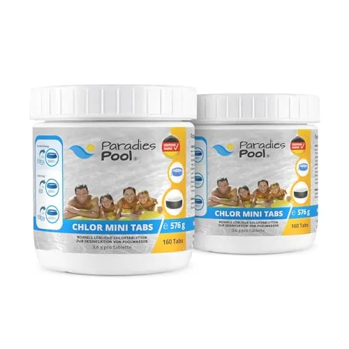 Paradies Pool 320 Mini Chlortabletten 3,6 g, Schnelllöslich, Desinfektion, Planschbecken, Minipool, Splashpool, Whirlpool, Frame Pool
