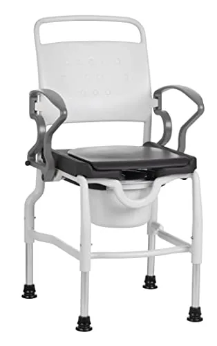 Toilettenstuhl für Senioren FabaCare Konstanz, Duschstuhl, mit Eimer, abschwenkbare Armlehnen, Nachtstuhl, Hygienestuhl, Leibstuhl, WC-Stuhl, made in Germany, bis 130 kg, Grau-Grau