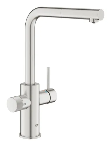 Grohe Blue Pure Minta Einhand-Spültischbatterie - Supersteel - Hochwertige Armatur mit langlebiger Supersteel-Oberfläche, ideal für moderne Küchen und umweltfreundliches Wassertrinken.