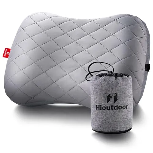 Hioutdoor Aufblasbares Kissen Kopfkissen für Camping mit Abziehbarem Kissenbezug Luftkissen Strandkissen Ergonomisches Reisekissen Outdoor Inflatable Travel Neck Pillow Bequemes Schlafkissen (grau)