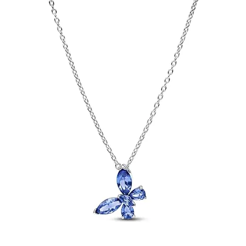 PANDORA Timeless Schmetterling Anhänger Halskette - Sterling Silber mit Zirkonia, 45cm - Elegante Halskette aus Sterling-Silber mit einem Schmetterling und funkelnden Zirkonia. Verstellbare Länge für individuellen Stil – ideal für jeden Anlass!