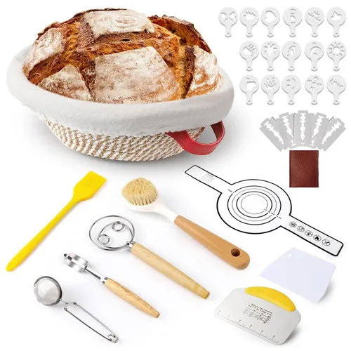 Gärkorb Brot Set,Brotbackset 10 Teiliges,26 cm Gärkörbchen zum Brotbacken und...