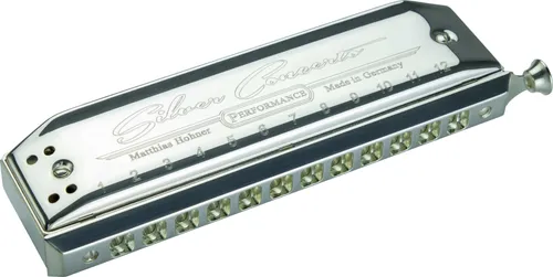 HOHNER Mundharmonika Silver Concerto - Chromatische Harmonikakunst - Mundharmonika aus Sterling Silber (925) mit 48 chromatischen Tönen, ideal für anspruchsvolle Musiker. Handmade in Germany und inklusive 30 Tage Free Lessons!