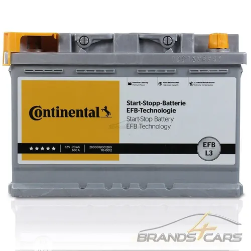 CONTINENTAL AUTOBATTERIE 12V 70Ah STARTERBATTERIE 760A EFB L3 START STOP