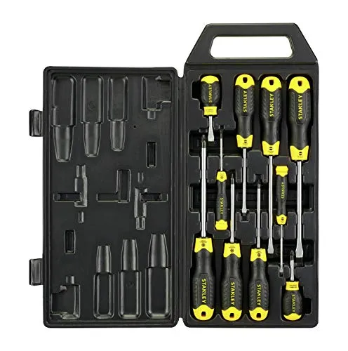 Stanley CushionGrip Schraubendreher-Set 10-tlg - Schraubendreher-Set mit ergonomischem Soft-Grip Handgriff und robusten, verchromten Klingen für maximalen Rostschutz. Ideal für präzises Arbeiten dank magnetischer Spitzen und Typenkennzeichnung.