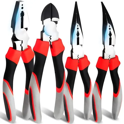 Retoo Zangenset Spitzzange Seitenschneider Gerade Verlängerte Zange Gebogene Verlängerte Zange 160 mm Kombizange 4 teilige für Heimwerker und Profis Zangensatz Spitzzange Kombinationszange Werkzeug