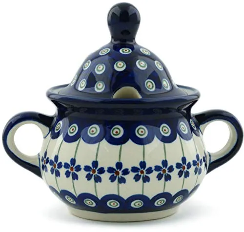 Bunzlauer Keramik Original 0,35 Liter Zuckerdose Zuckerspender Zuckerbehälter mit Deckel Ø14,6 cm H13,2 cm Dekor 166a