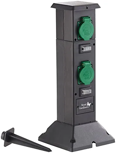 4-fach-Steckdosen-Säule für den Garten, spritzwassergeschützt IP44 - Steckdosen & Zubehör, ideale Lösung für den Außenbereich mit Spritzwasserschutz, perfekt für Garten und Terrasse.