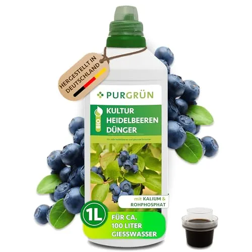 Purgrün Bio Heidelbeer Dünger, NPK 4+1+7 - Obstdünger für Kulturheidelbeeren – Hochwertiger Bio-Dünger mit Algenextrakt und Vinasse für kräftiges Wachstum und ertragreiche Ernte.