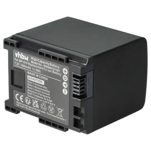 vhbw Akku kompatibel mit Canon Legria HF G40, HF G30, HF-G30, HF G50 Videokamera Camcorder (1600 mAh, 7,2 V, Li-Ion) + Infochip
