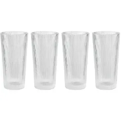 Stelton Pilastro Longdrink Gläser 0.3 l - 4er Set - Elegantes Art-Déco-Design mit geriffelter Oberfläche, ideal für Longdrinks. Spülmaschinenfest und aus hochwertigem Glas für Langlebigkeit.