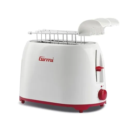 Girmi TP1001 Toaster 750 W Rot/Weiß - Toaster für 2 Scheiben mit 6 Bräunungsstufen, Auftau- und Aufwärmfunktion sowie praktischer Krümelschublade. Ideal für ein schnelles Frühstück!