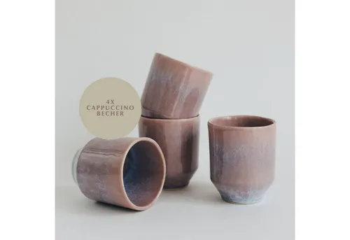 NAKOA Cappuccinotasse 4er Set, 250ml - Handgefertigte Keramik - Cappuccinotassen aus hochwertiger Keramik, handgefertigt in Portugal. Spülmaschinen- und mikrowellengeeignet, ideal für nachhaltigen Genuss mit Freunden.