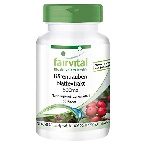 fairvital Uva Ursi Extrakt 500mg, 90 Kapseln, schluckfreundlich, Bärentrauben Blattextrakt, mit 20% Arbutin, HOCHDOSIERT, VEGAN