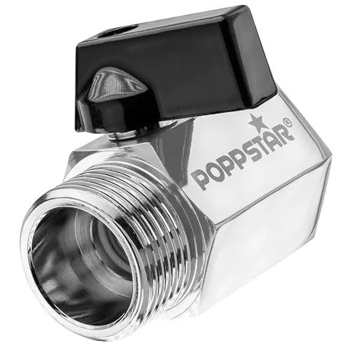 Poppstar Mini Kugelauslaufhahn, Innengewinde 3/4 Zoll (24,12 mm) auf Außengewinde 3/4 Zoll (26,44 mm), Messing verchromt