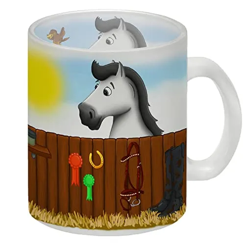 Glas Tasse mit weißes Pferd Motiv