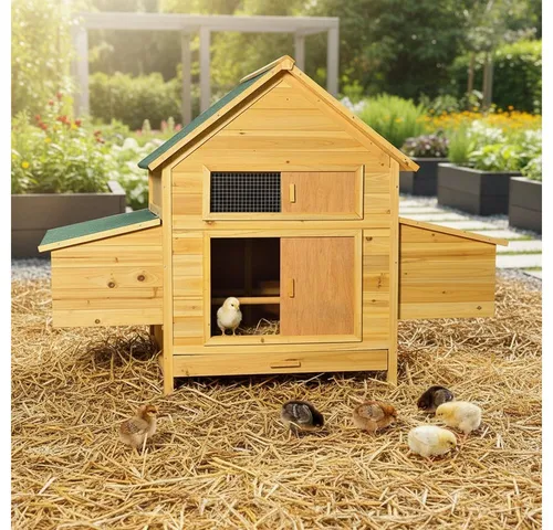 Melko Hühnerstall - Hühnerhaus aus Holz mit Freilauf und aufschiebbarem Fenster - Kleintierkäfige für Outdoor und Indoor, robust aus Holz, ideal für Hühner und Hasen mit praktischem Freilauf und aufschiebbarem Fenster.