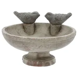 Vogeltränke mit zwei Vögeln Zement 25x14x21,7cm Wasserbecken Vogelbad Vogelbecken Gartendekoration Wasserstelle wetterfest - Grau